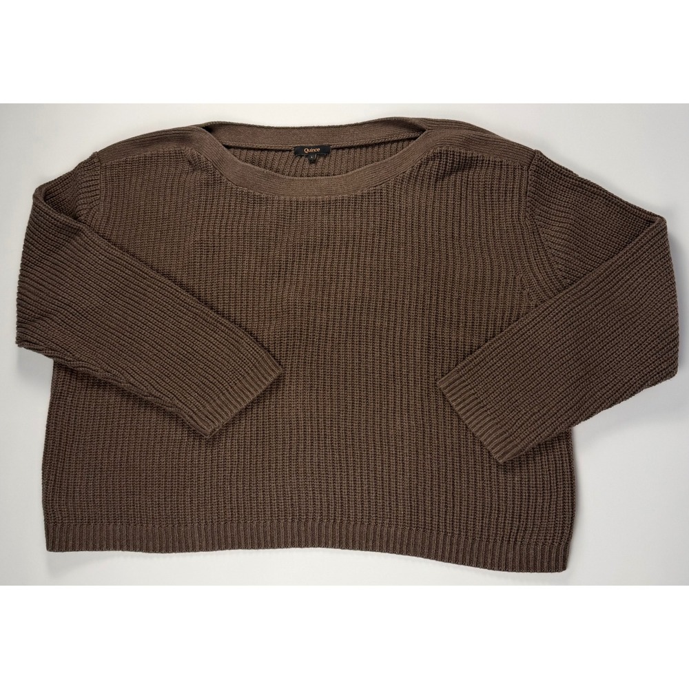Quince 100% Organic Cotton Fisherman Boatneck Crew Sweater Brown Women's Large